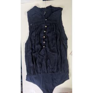 NWT Free People Size M Body Suit Button Down Tank Cottage Core Lace Crochet